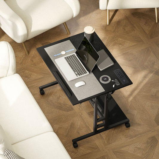 Adjustable Rolling Laptop Desk with Power Outlets & USB Charging Ports