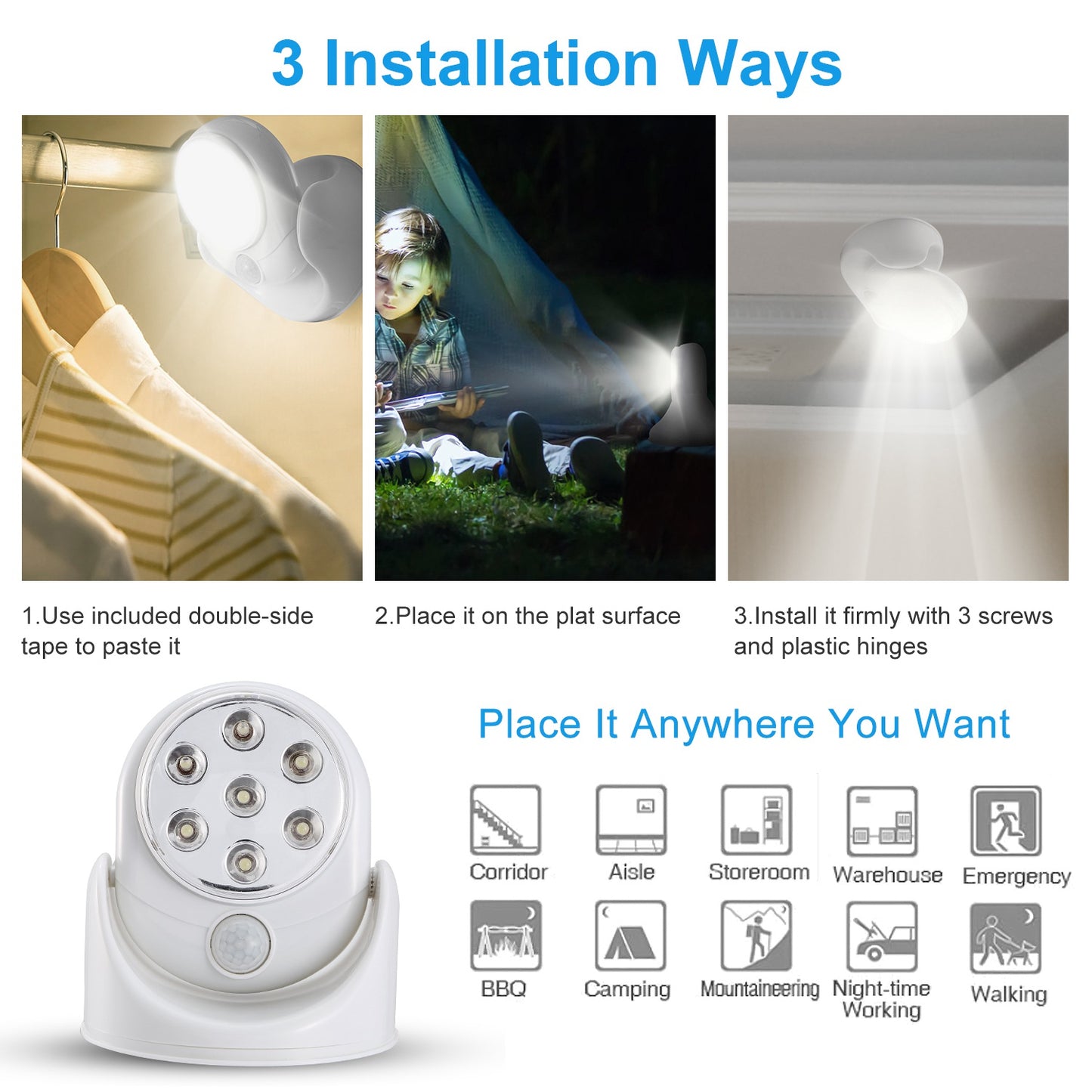 Wireless Rotatable LED Spotlight – 360° Adjustable Night Lamp