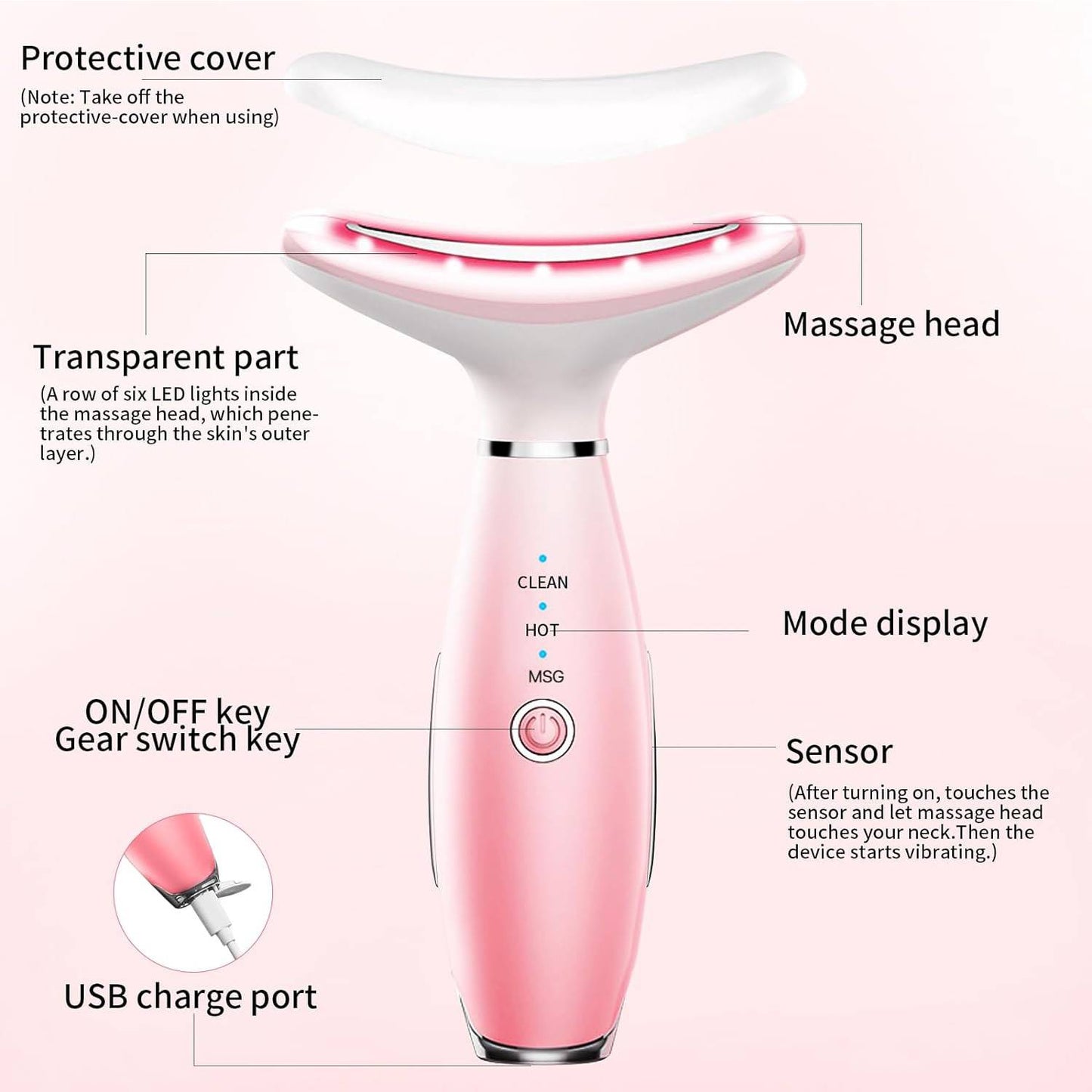 3-in-1 Skincare Neck & Face Massager with Thermals — LED Modes & Lifting Massage Tool