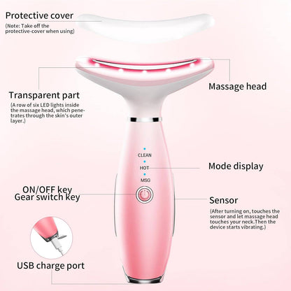 3-in-1 Skincare Neck & Face Massager with Thermals — LED Modes & Lifting Massage Tool