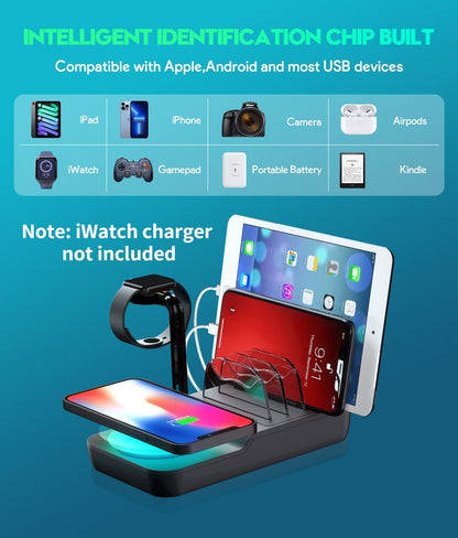 70W 5-in-1 Fast Charging Station – USB-C, USB-A, Wireless Charger, Apple Watch Stand