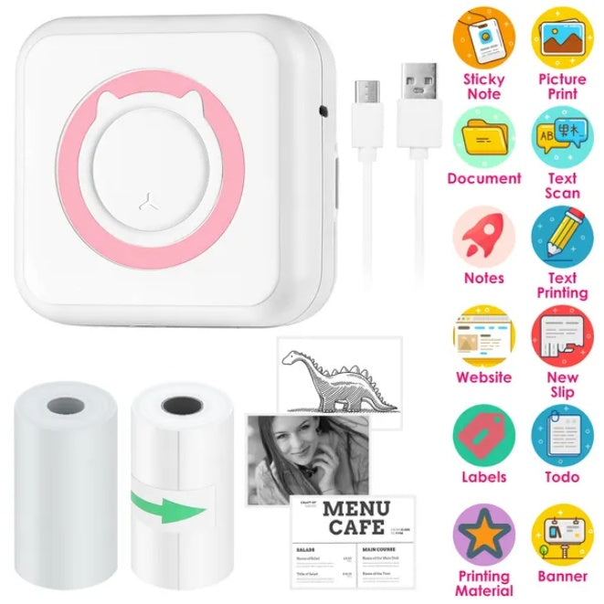 Portable Wireless Thermal Printer – Inkless Bluetooth Mini Printer for Labels, Notes & Photos
