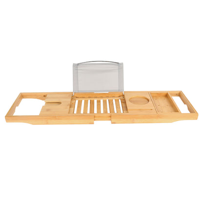 Bamboo Bathtub Caddy Tray – Expandable Bathroom Bath Shelf
