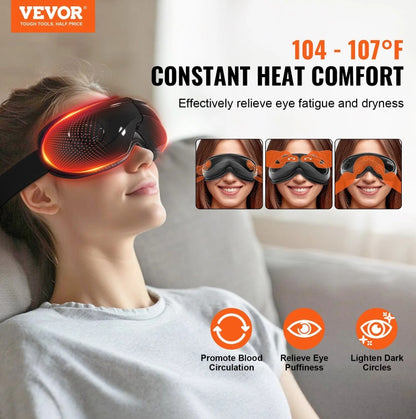 Heated Eye Massager Eye Care Device 5 Modes Foldable - Bluetooth Music