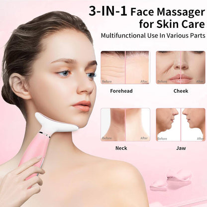 3-in-1 Skincare Neck & Face Massager with Thermals — LED Modes & Lifting Massage Tool