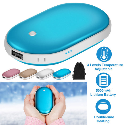 Portable Rechargeable Hand Warmer – 5000mAh Power Bank with Double-Sided Heat