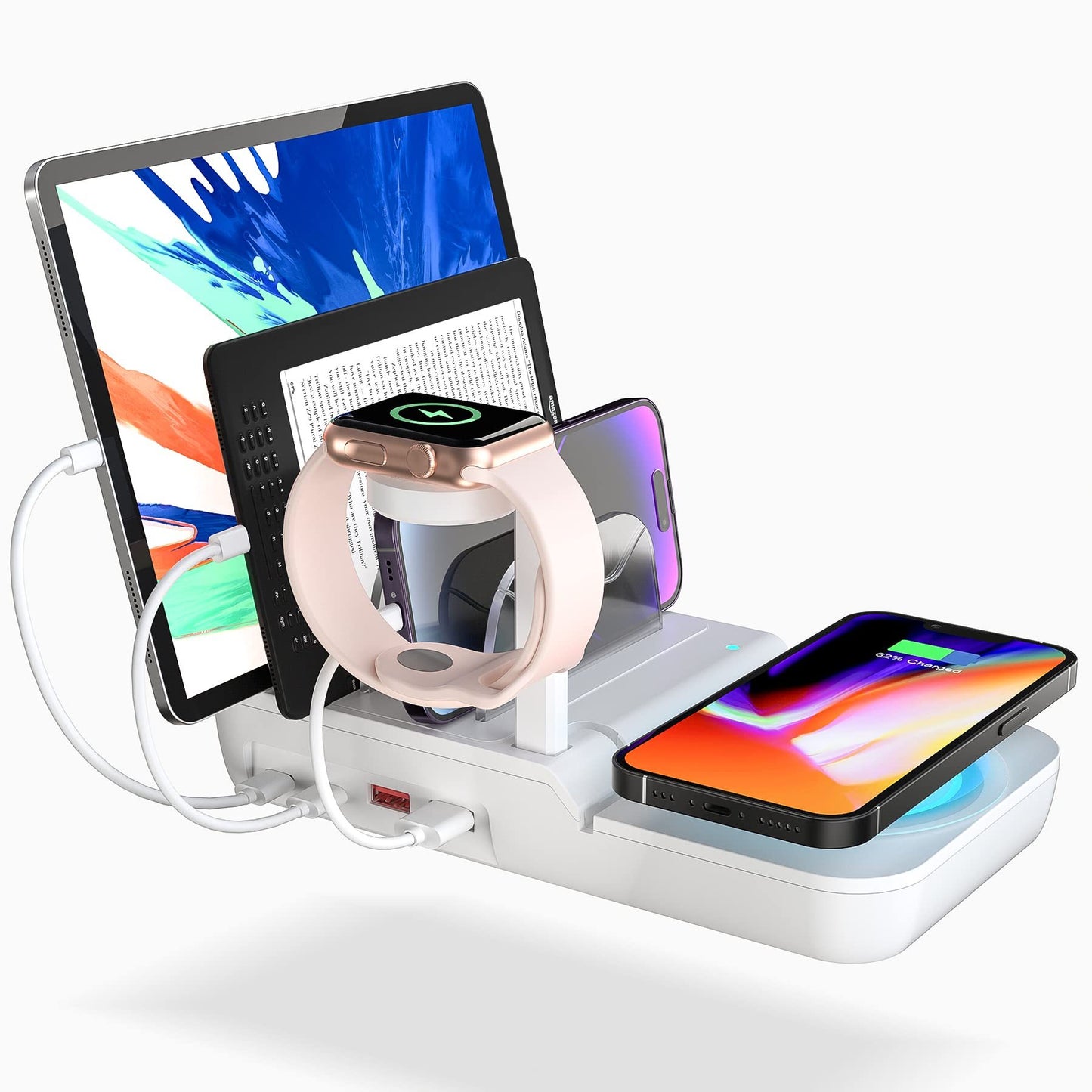 70W 5-in-1 Fast Charging Station – USB-C, USB-A, Wireless Charger, Apple Watch Stand