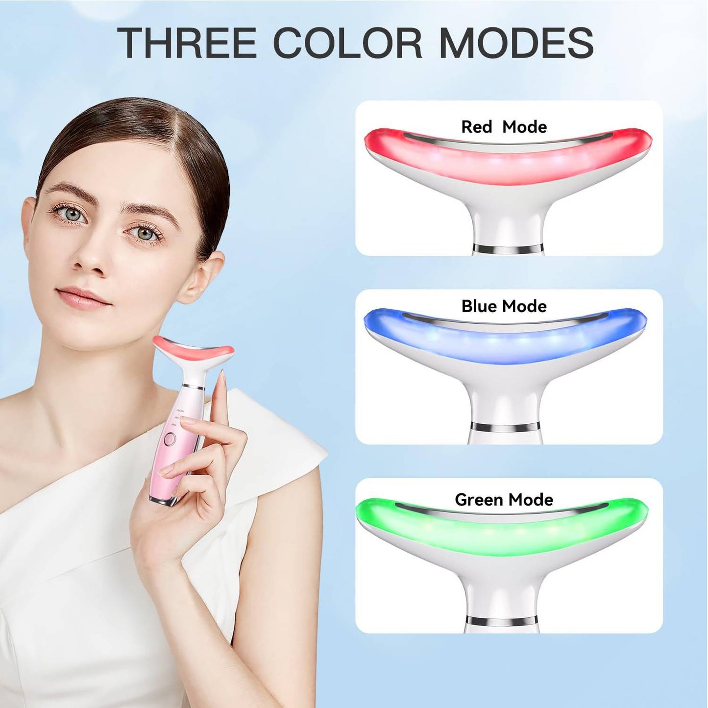 3-in-1 Skincare Neck & Face Massager with Thermals — LED Modes & Lifting Massage Tool