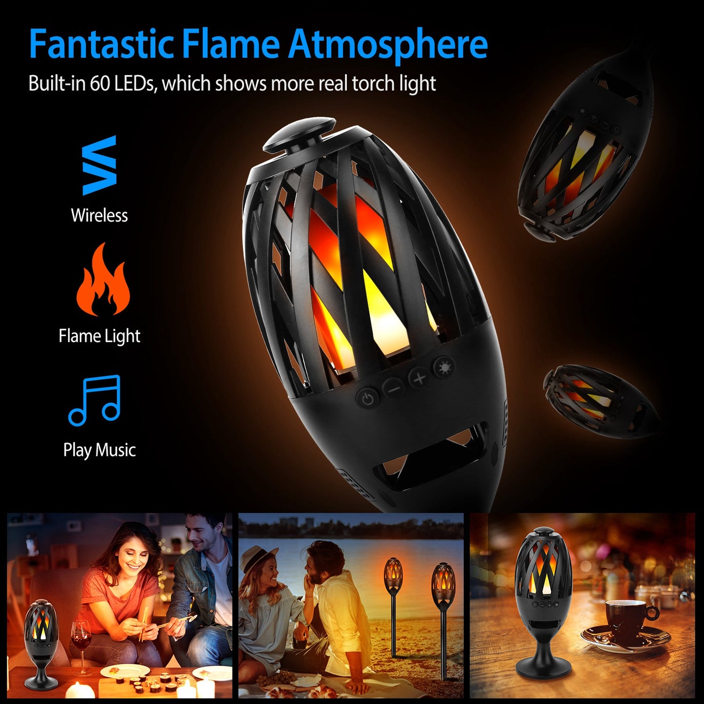 LED Flame Torch Bluetooth Speaker – Outdoor Atmosphere Light & Wireless Audio