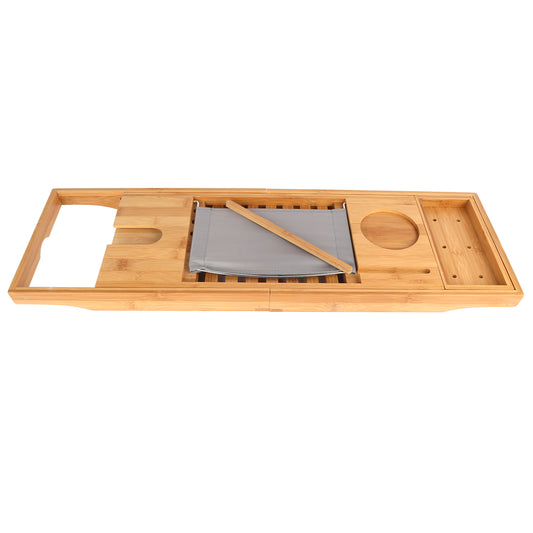 Bamboo Bathtub Caddy Tray – Expandable Bathroom Bath Shelf