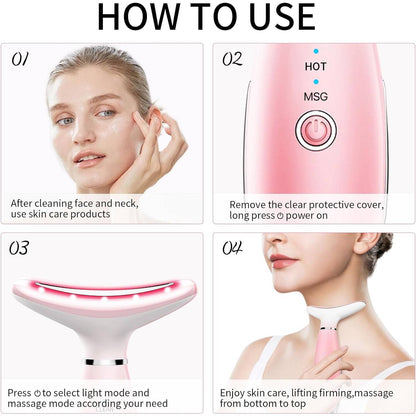 3-in-1 Skincare Neck & Face Massager with Thermals — LED Modes & Lifting Massage Tool