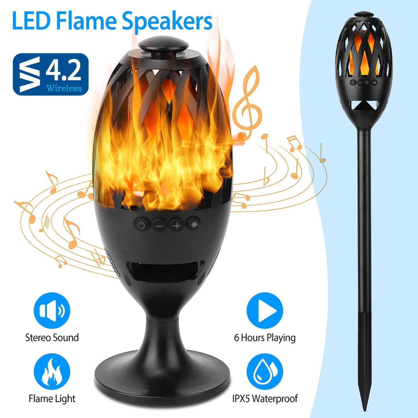 LED Flame Torch Bluetooth Speaker – Outdoor Atmosphere Light & Wireless Audio
