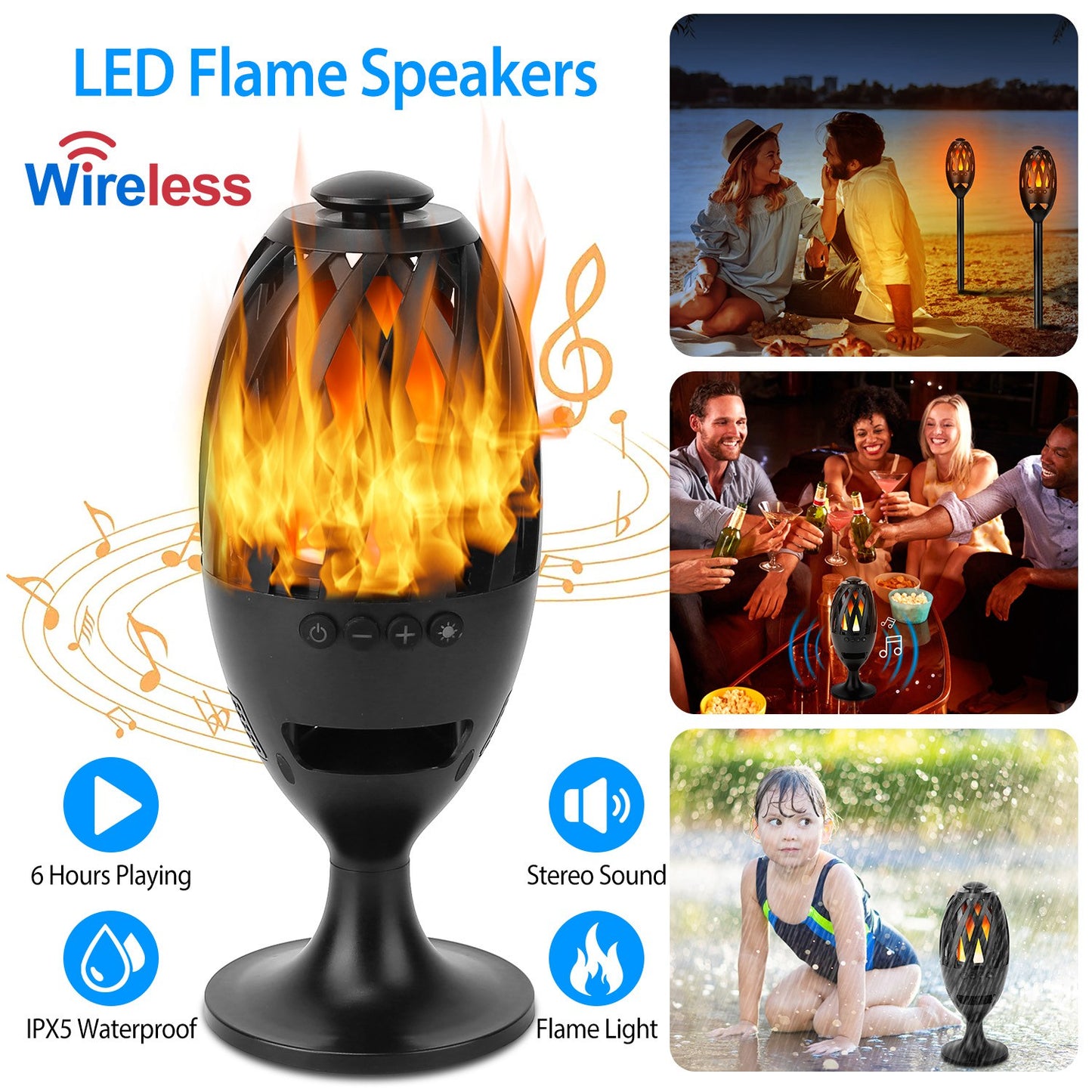 LED Flame Torch Bluetooth Speaker – Outdoor Atmosphere Light & Wireless Audio