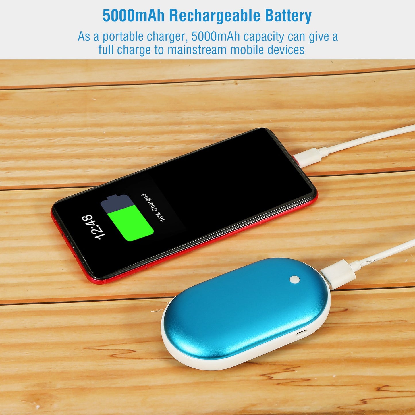 Portable Rechargeable Hand Warmer – 5000mAh Power Bank with Double-Sided Heat