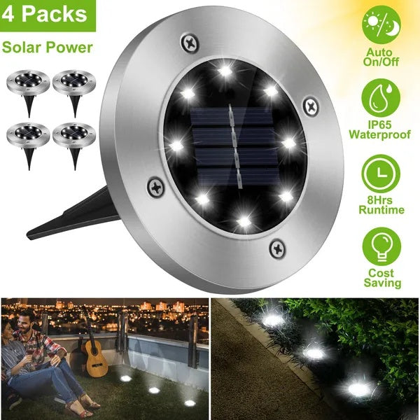 4-Pack Solar Powered Ground Lights – Outdoor IP65 Waterproof Path & Garden Lamps